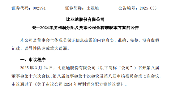 实盘配资官网 比亚迪超级大手笔: 每10股分红39.74元, 再送红股8股、转增12股
