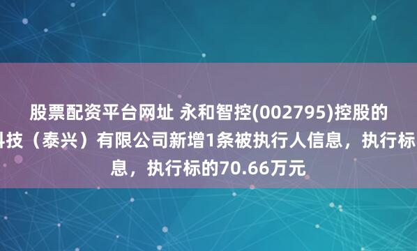股票配资平台网址 永和智控(002795)控股的普乐新能源科技（泰兴）有限公司新增1条被执行人信息，执行标的70.66万元
