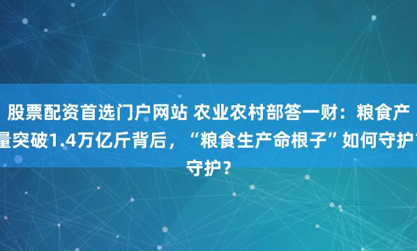 股票配资首选门户网站 农业农村部答一财：粮食产量突破1.4万亿斤背后，“粮食生产命根子”如何守护？